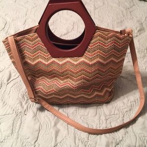 Dress barn straw wooden handle pocketbook